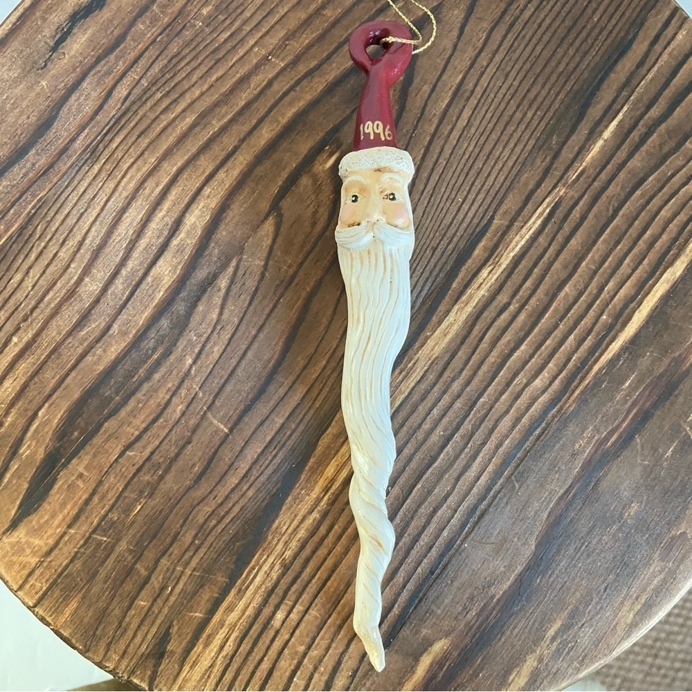 Vintage Long Beard Folk Art Whimsical Santa Ornament 1996 Santa Hat Red White